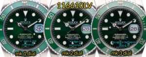 Rolex Submariner 116610LV “Hulk” Mk1, Mk 2, Mk 3 Dial Differences
